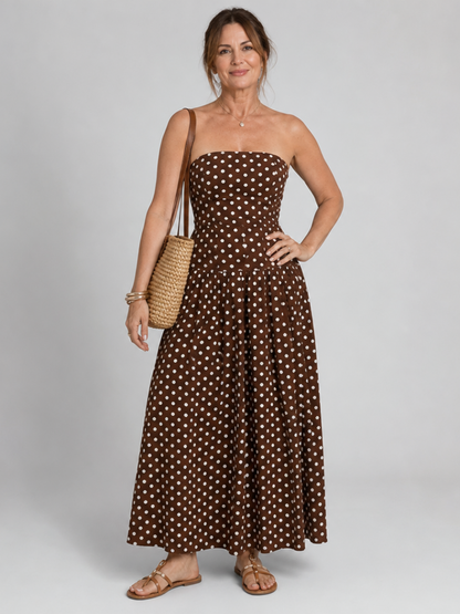 Sorien | Robe Midi Sans Bretelles à Motif Pois