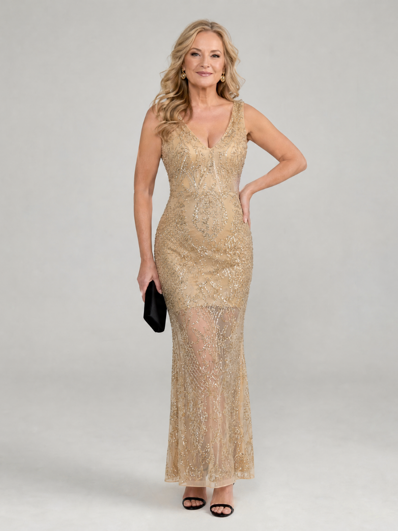 Sirea | Robe midi sans manches avec panneaux en sequins