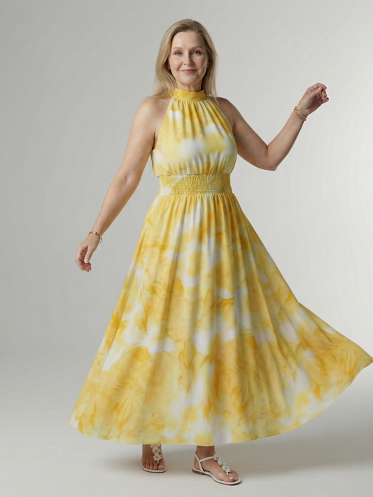 Sylin | Robe Midi à Encolure Halter Froncée