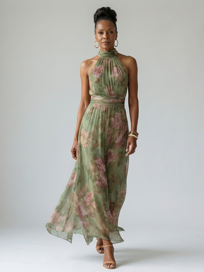 Mirelle | Robe Midi à Encolure Halter Froncée