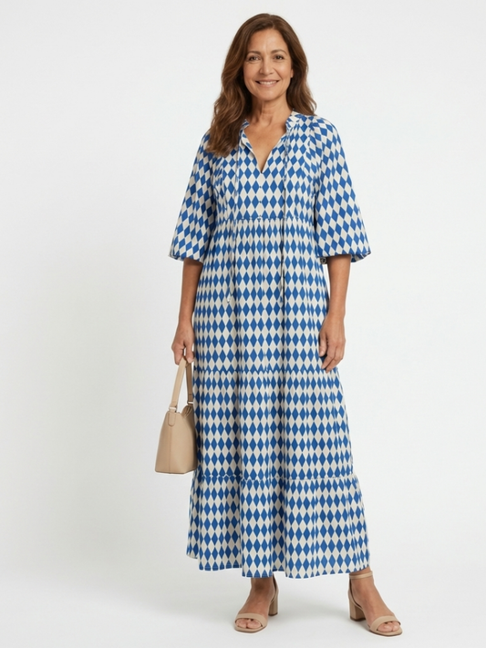 Elodie | Robe Midi à Imprimé Diamant