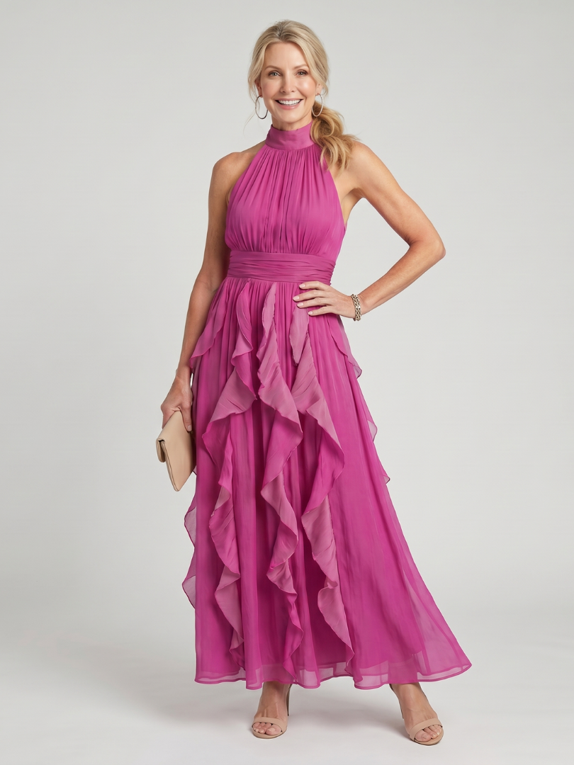 Orea | Robe Maxi à Col Montant avec Volants Superposés