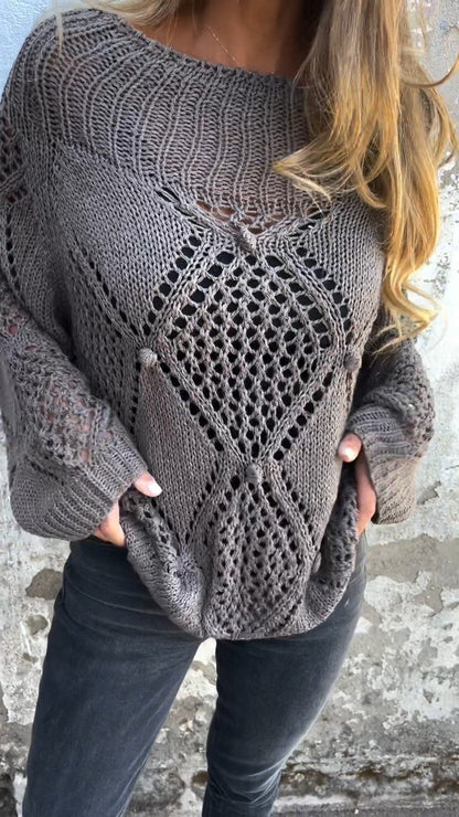 Béatice | Pull Femme Tricoté à Col Rond et Manches Longues avec Design Ajouré