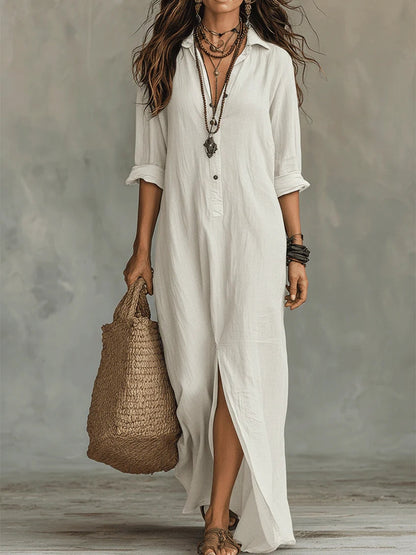 Soline | Robe maxi avec boutons et décolleté en V décontracté