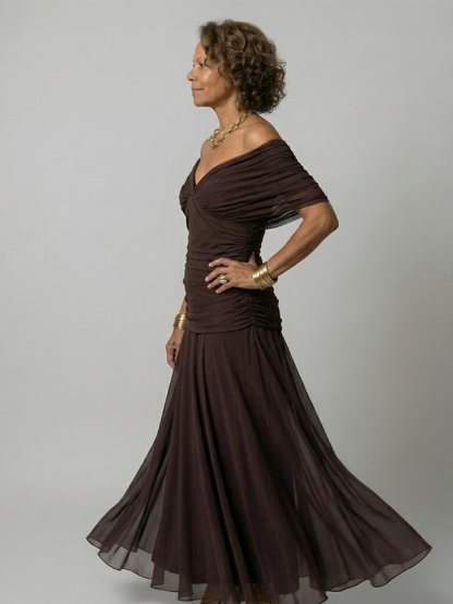 Calen | Robe Midi Décontractée à Épaule Dégagée