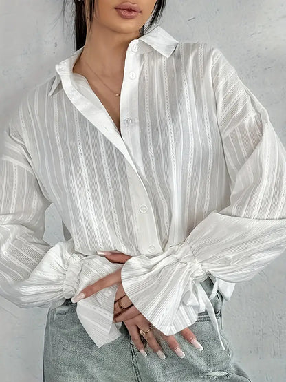 Audeleine | Chemise Femme Rayée à Col Revers et Manches Longues Boutonnées