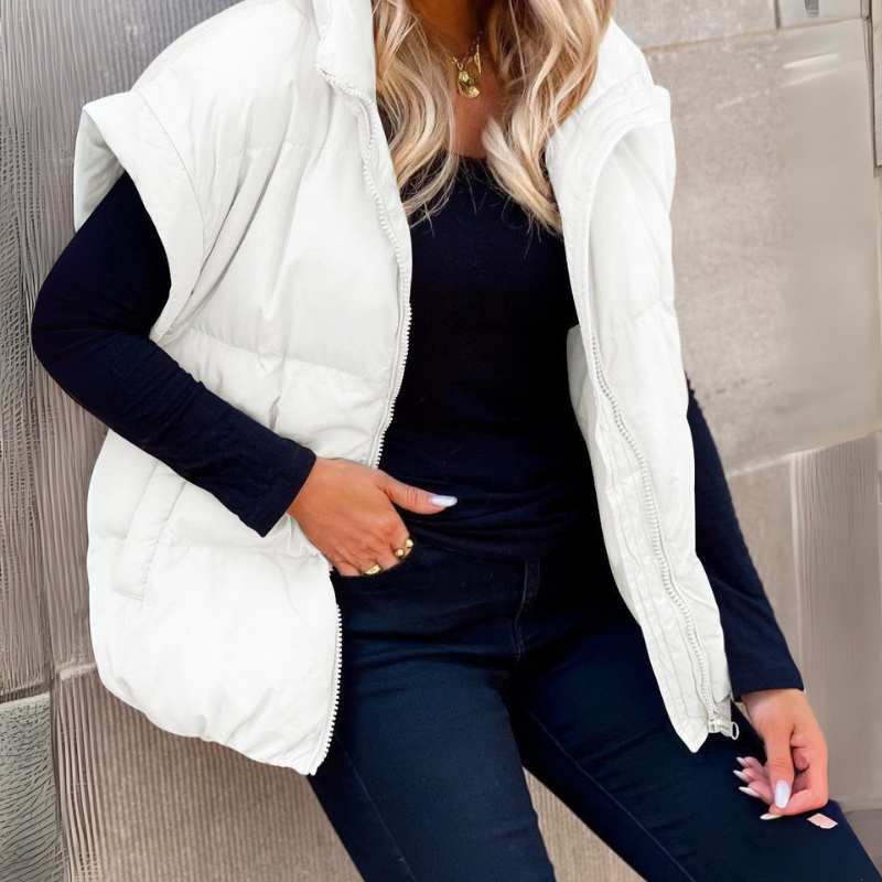 Florette | Doudoune Sans Manches Femme Courte avec Fermeture Zippée | Gilet Hiver Col Montant Oversize