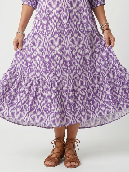 Pénélope | Robe midi à imprimé et liens à franges