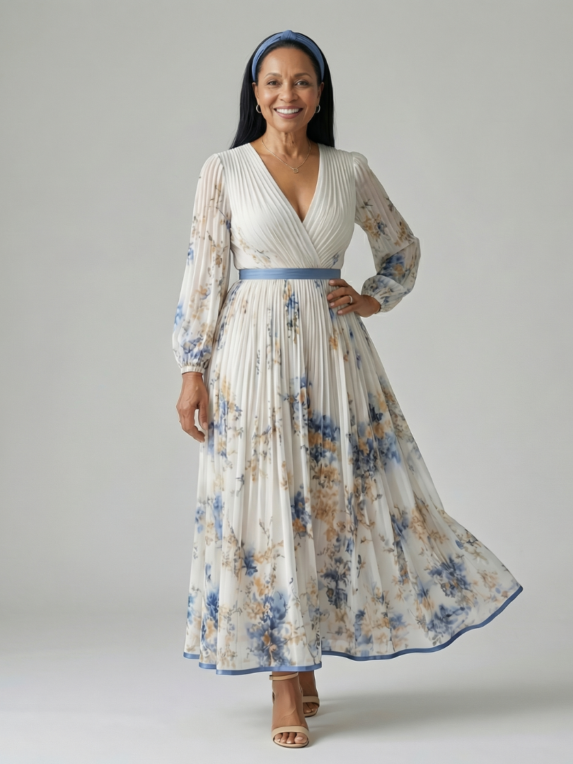 Rielle | Robe Midi Drapée à Manches Longues