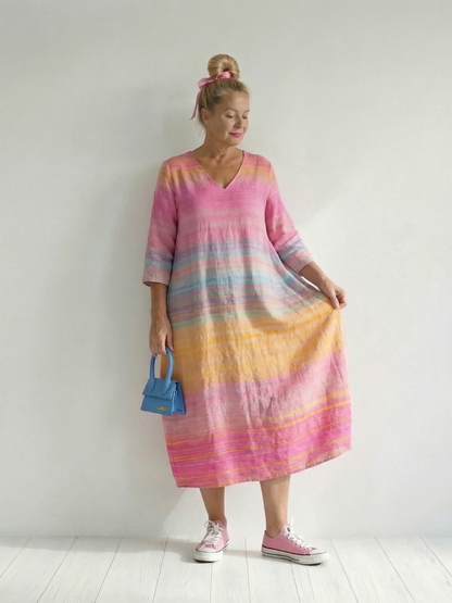Blake | Robe Midi à Rayures en Dégradé de Couleurs