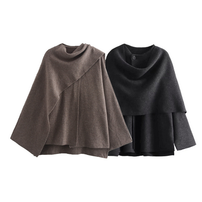 Zéphyrine | Poncho Femme Asymétrique en Laine, Élégant et Chaud pour l’Hiver