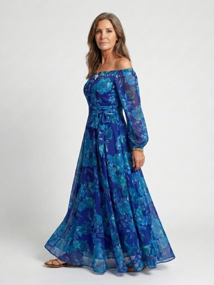 Aspen | Robe Maxi Fleurie à Épaules Dégagées