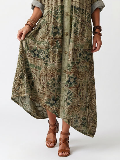 Aleta | Robe midi oversize à poches brodées et bouton sur le devant