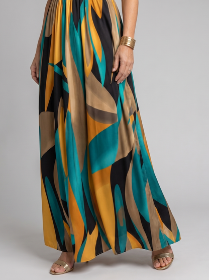 Zarela | Robe Maxi Sans Manches à Imprimé Abstrait