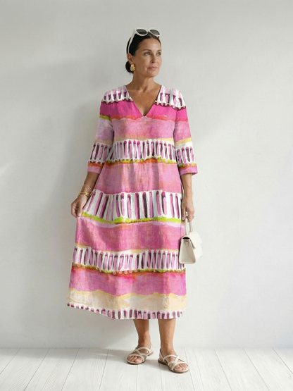 Calla | Robe Midi Rayée à Flux Facile
