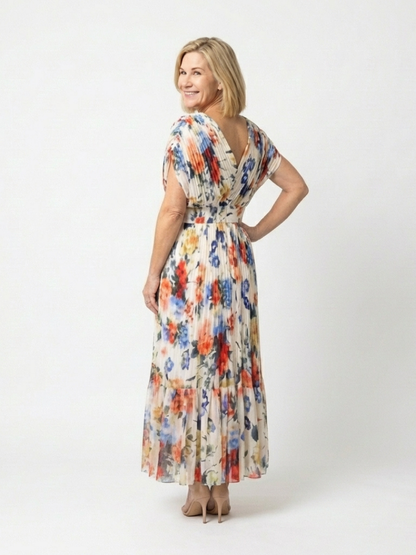 Savannah | Robe midi plissée à manches courtes avec imprimé floral