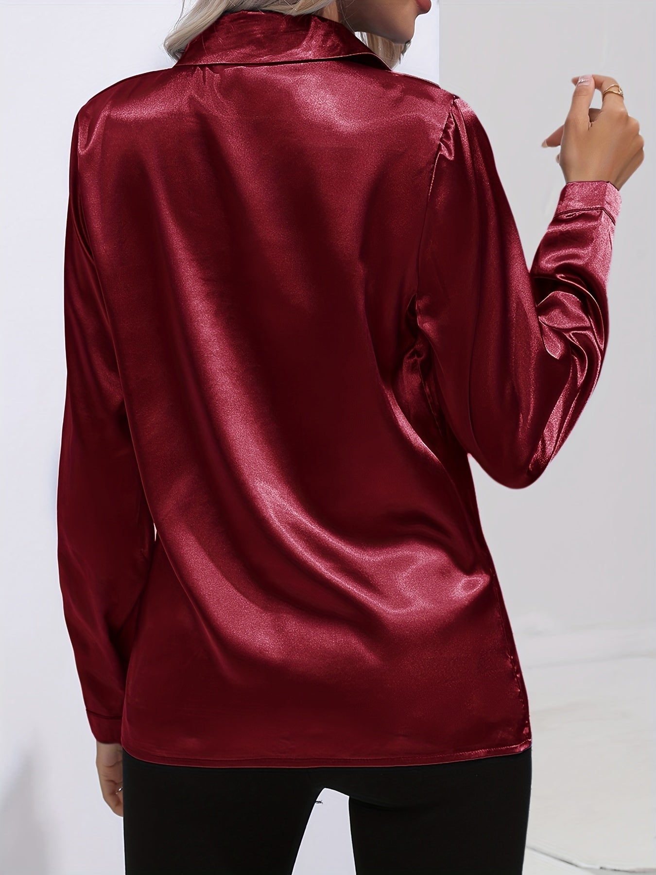 Ardeline | Blouse Satinée Femme Unie Col Revers Boutonnée Manches Longues