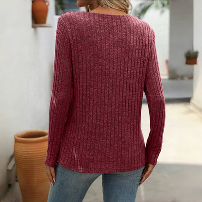 Eulalise | Pull élégant uni à col en V avec détails boutonnés pour femme