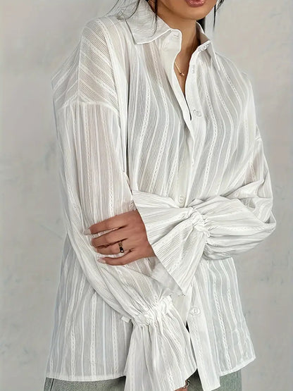 Audeleine | Chemise Femme Rayée à Col Revers et Manches Longues Boutonnées