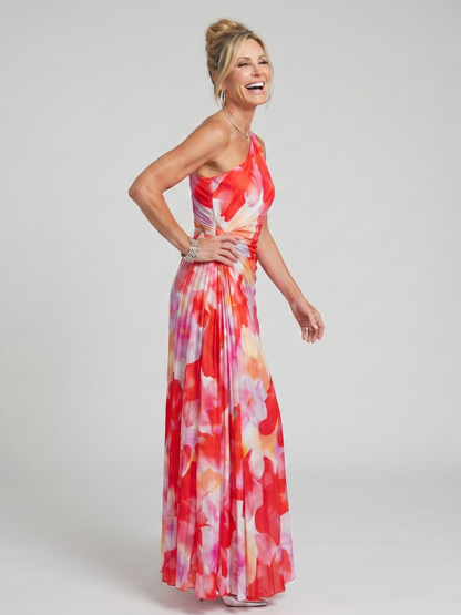 Taya | Robe Midi à Épaule Unique avec Corsage Plissé