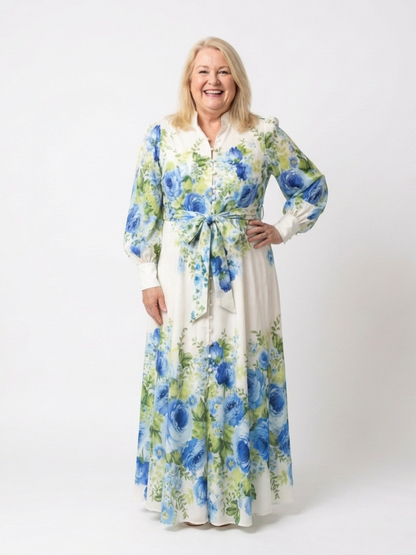 Harper | Robe Maxi à Manches Longues à Fleurs avec Boutonnage