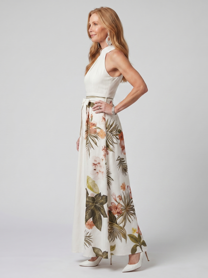 Meadow | Robe maxi à panneaux botaniques drapée à col halter