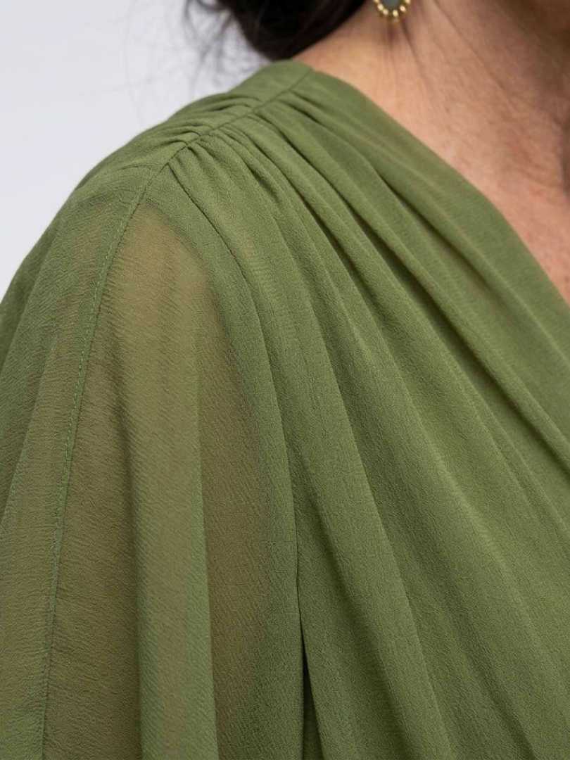 Elysia | Robe Midi Drapée à Encolure en V avec Ceinture