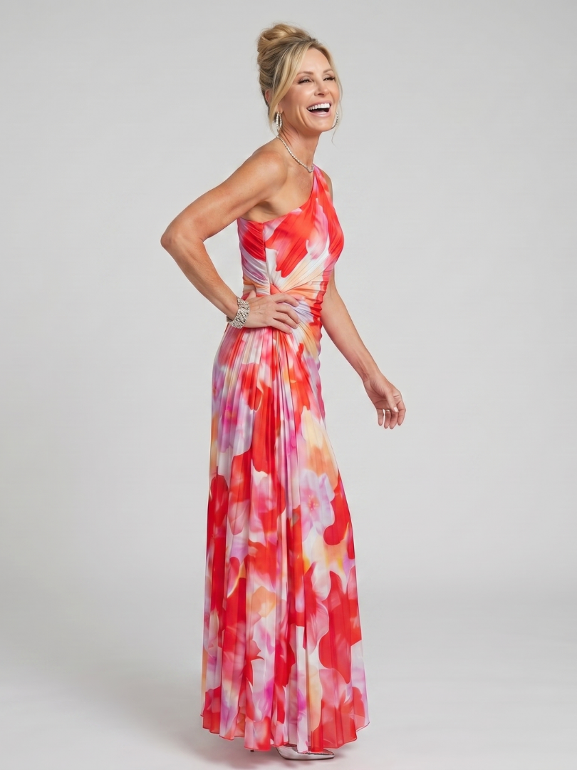 Taya | Robe Midi à Encolure Unique et Corps Plissé