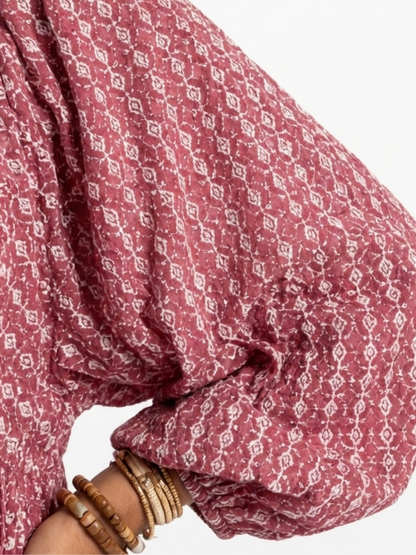 Arlette | Robe Midi à Imprimé Géométrique à Manches Longues