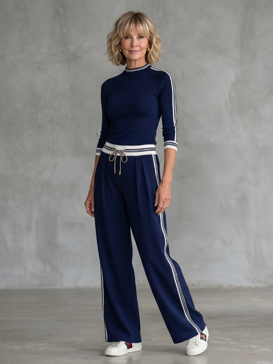 Eirlys | Ensemble haut à manches longues ajusté et pantalon large