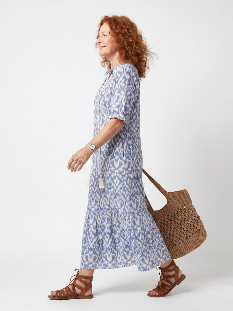 Ottiline | Robe Midi Imprimée avec Détail de Nœud à Frange