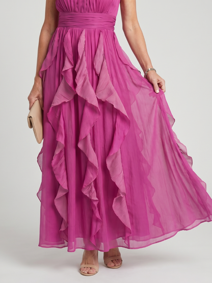 Orea | Robe Maxi à Encolure Haute avec Volants Rassemblés