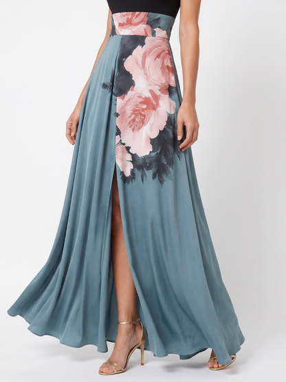 Olympas | Robe Maxi à Bretelles avec Jupe Fleurie