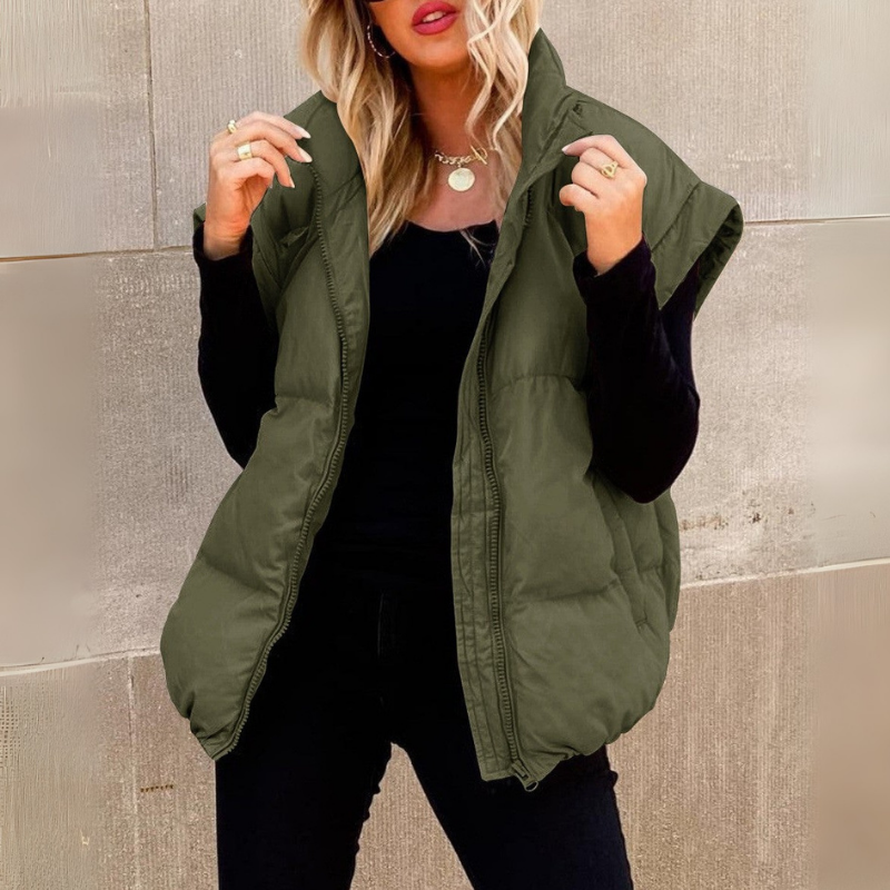 Florette | Doudoune Sans Manches Femme Courte avec Fermeture Zippée | Gilet Hiver Col Montant Oversize