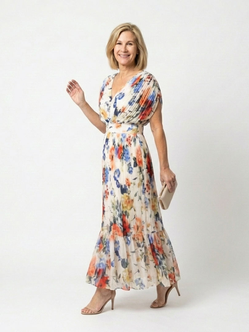 Savannah | Robe midi plissée à manches courtes avec imprimé floral