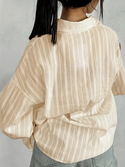 Audeleine | Chemise Femme Rayée à Col Revers et Manches Longues Boutonnées