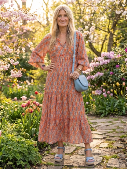 Amara | Robe Midi à Imprimé Géométrique et Col V