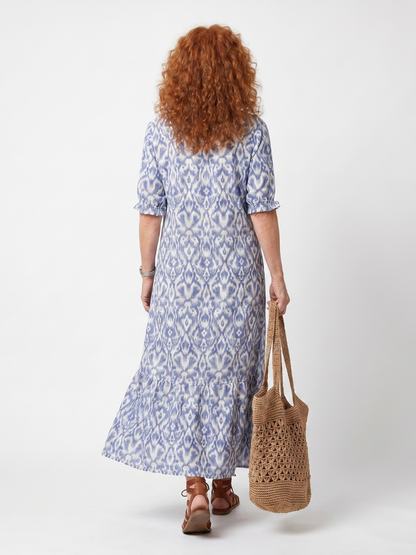 Ottiline | Robe Midi Imprimée avec Détail de Nœud à Frange