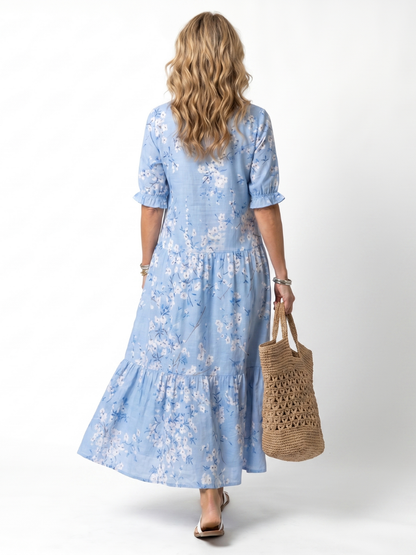 Alora | Robe Midi à Imprimé Floral avec Liens à Franges