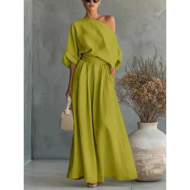 Lisa | Ensemble de Top Doux Off-Shoulder et Pantalons Ajustés