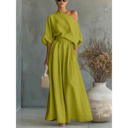 Lisa | Ensemble de Top Doux Off-Shoulder et Pantalons Ajustés