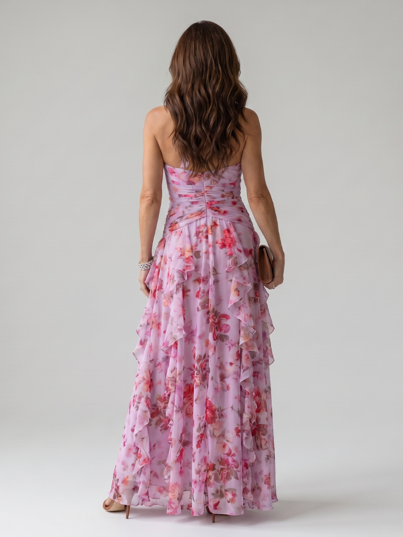Nori | Robe Maxi Fleurie à Décolleté Halter Froncé