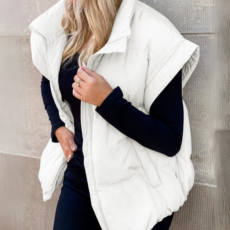 Florette | Doudoune Sans Manches Femme Courte avec Fermeture Zippée | Gilet Hiver Col Montant Oversize