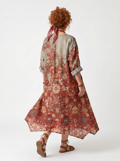 Safran | Robe Midi Relaxed à Poches et Motifs Mixtes