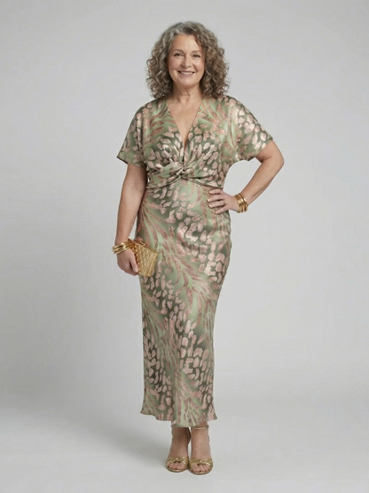 Coralie | Robe Midi à Imprimé Abstrait avec Décolleté en V et Taille Twist