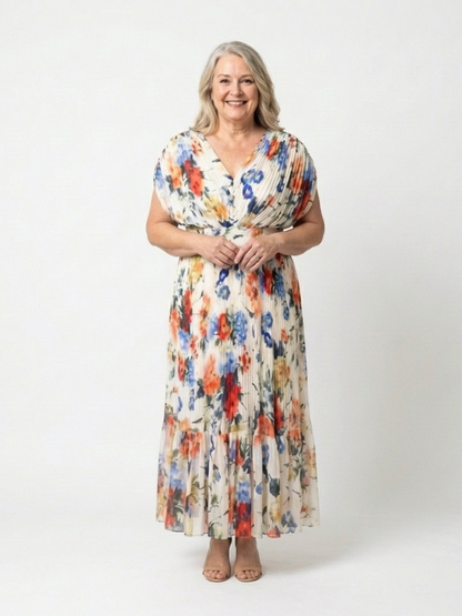 Savannah | Robe midi plissée à manches courtes avec imprimé floral