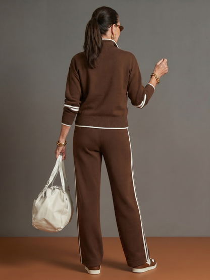 Pluie | Ensemble de pantalons à rayures latérales à manches longues et col zippé