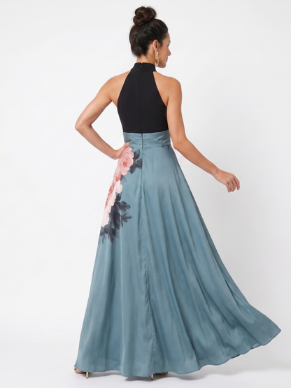 Olympas | Robe Maxi à Bretelles avec Jupe Fleurie