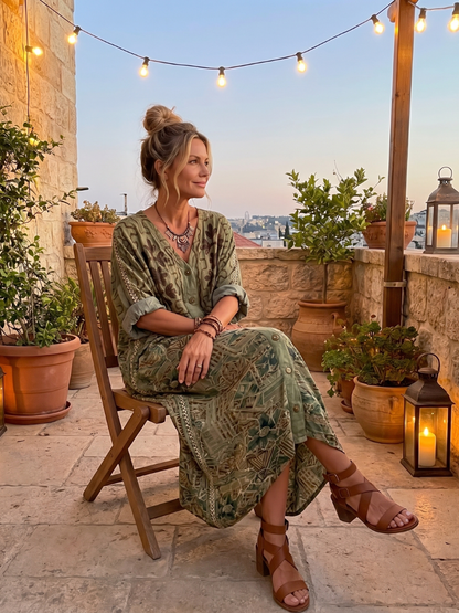 Aleta | Robe midi oversize à poches brodées et bouton sur le devant
