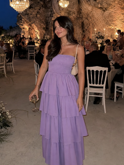 Gemma | Robe Midi à Buste Froncé Sans Bretelles